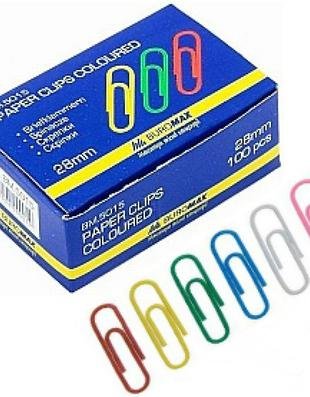 Скріпки 28мм, 100шт. прямі, РVC, кол.в ас-ті, 4-322