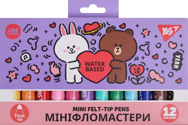 Фломастери YES 12 кольорів Line Friends Mini