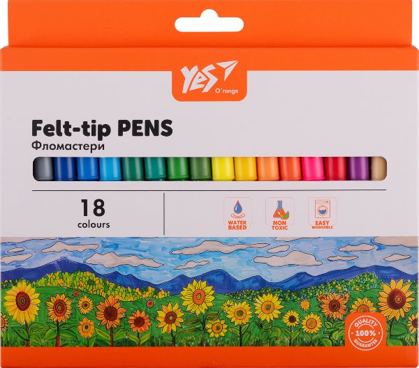 Фломастери YES 18 кольорів Orange Line