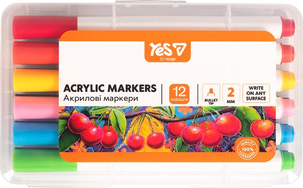 Маркери акрилові YES Orange Line 12 кольорів