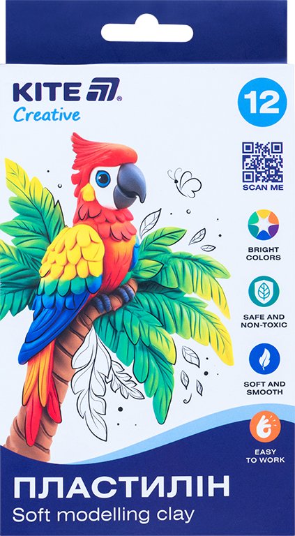 Пластилін восковий Kite Creative (12 кольорів, 200...