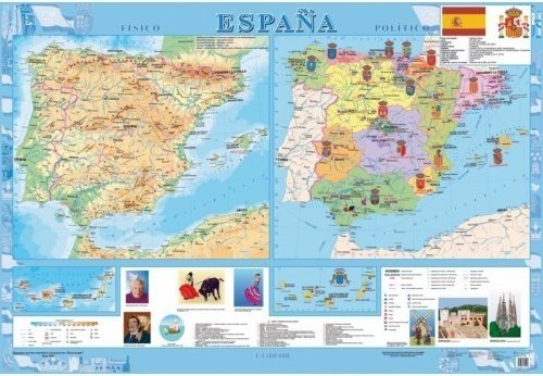 Espana (Іспанія) м-б 1:1 600 000. Навчальна карта картон...