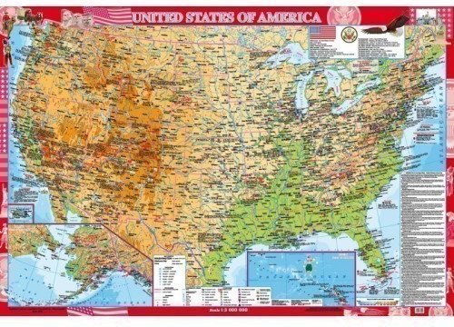 USA (США) м-б 1:3 000 000 Навчальна з/г карта картон...