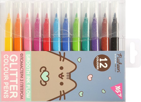 Фломастери YES 12 кольорів Pusheen, гліттер