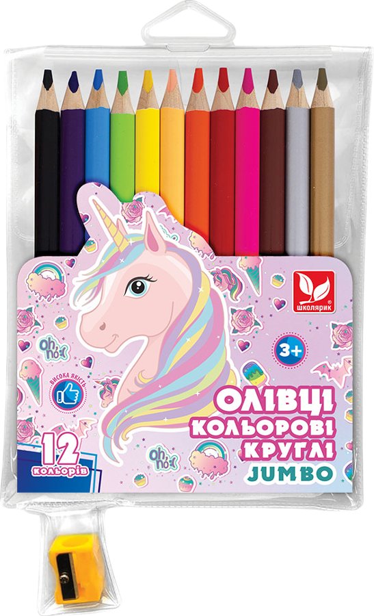 Олівці кольорові круглі Unicorn 12 кольорів + чинка