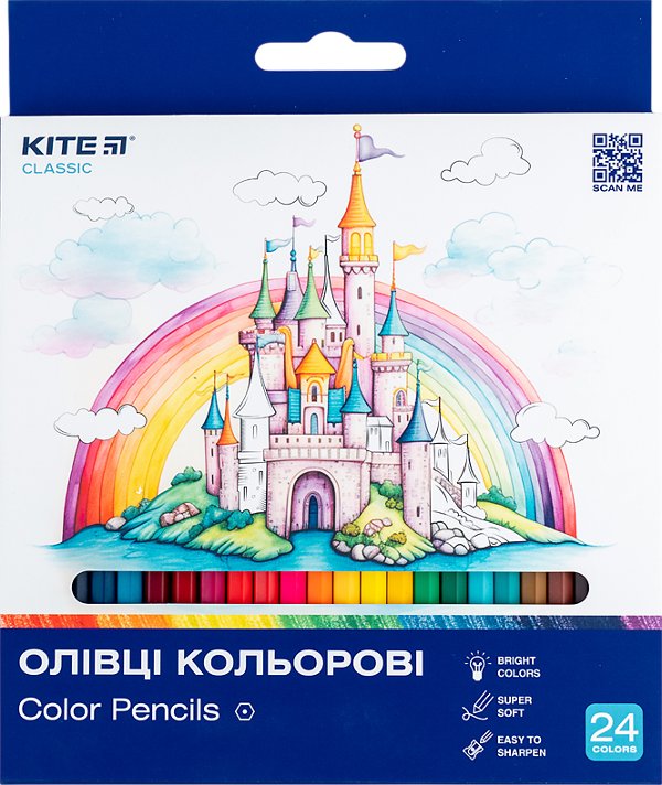 Олівці кольорові 24 штуки Kite Classic