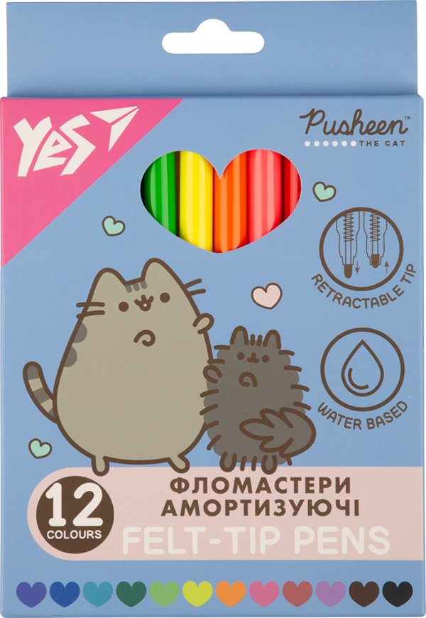 Фломастери YES 12 кольорів Pusheen, амортизуючі