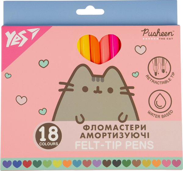Фломастери YES 18 кольорів Pusheen, амортизуючі