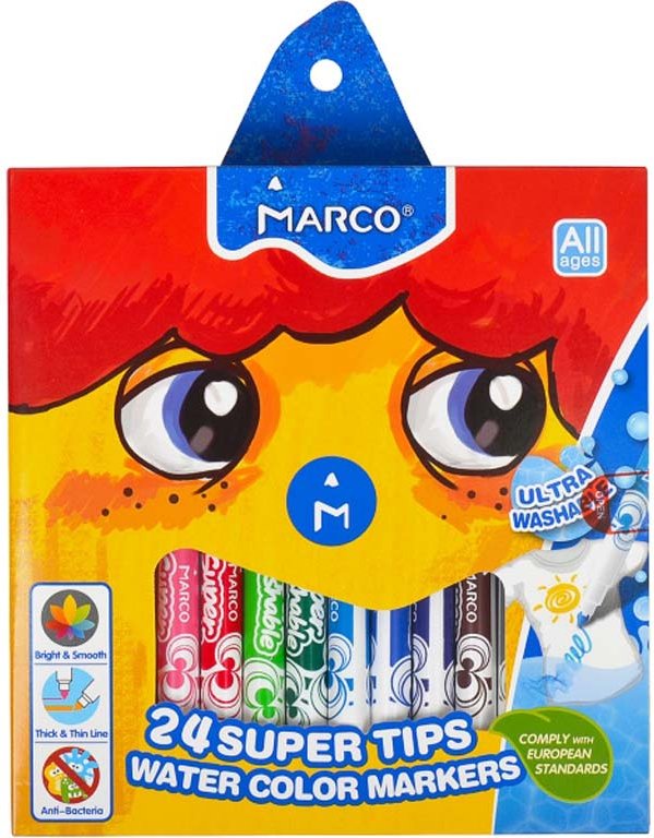 Фломастери Marco 1632-24CB 24кол 1мм Джамбо Super Washable...