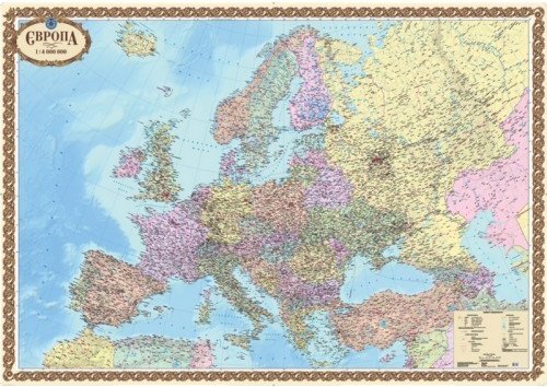 Європа. Політична м-б 1:4 000 000 картон на планках...
