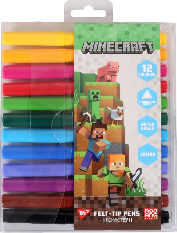 Фломастери YES 12 кольорів Jumbo Minecraft