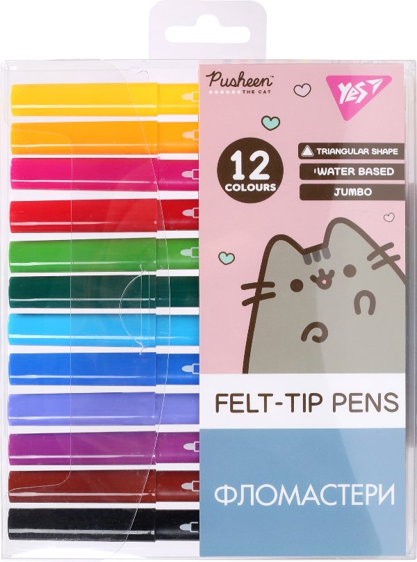 Фломастери YES 12 кольорів Jumbo Pusheen