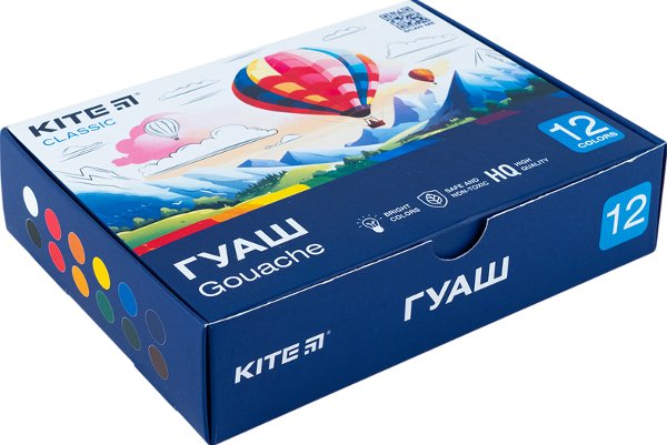 Гуаш 12 кольорів Kite Classic