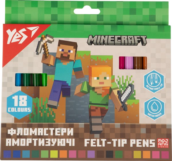Фломастери YES 18 кольорів Minecraft, амортизуючі