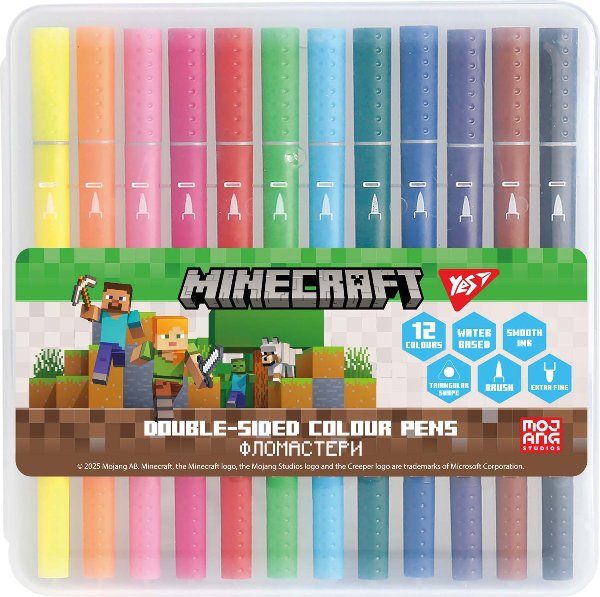 Фломастери двосторонні YES 12 кольорів Minecraft