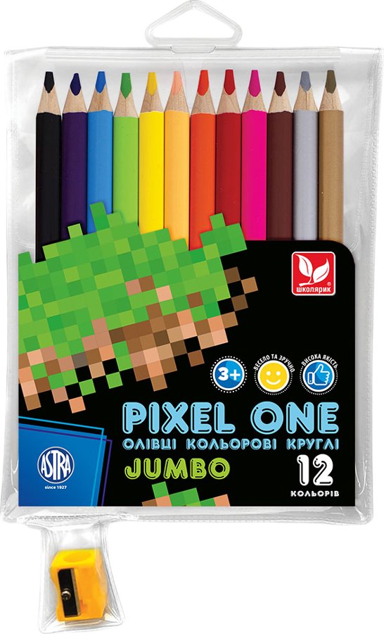 Олівці кольорові круглі Pixel One 12 кольорів + чинка