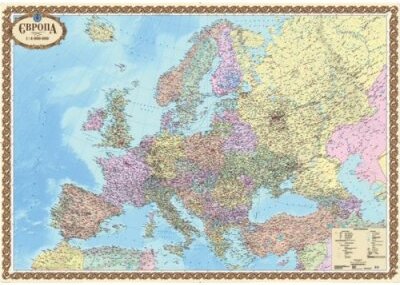 Європа. Політична м-б 1:4 000 000 на картоні (офісна)